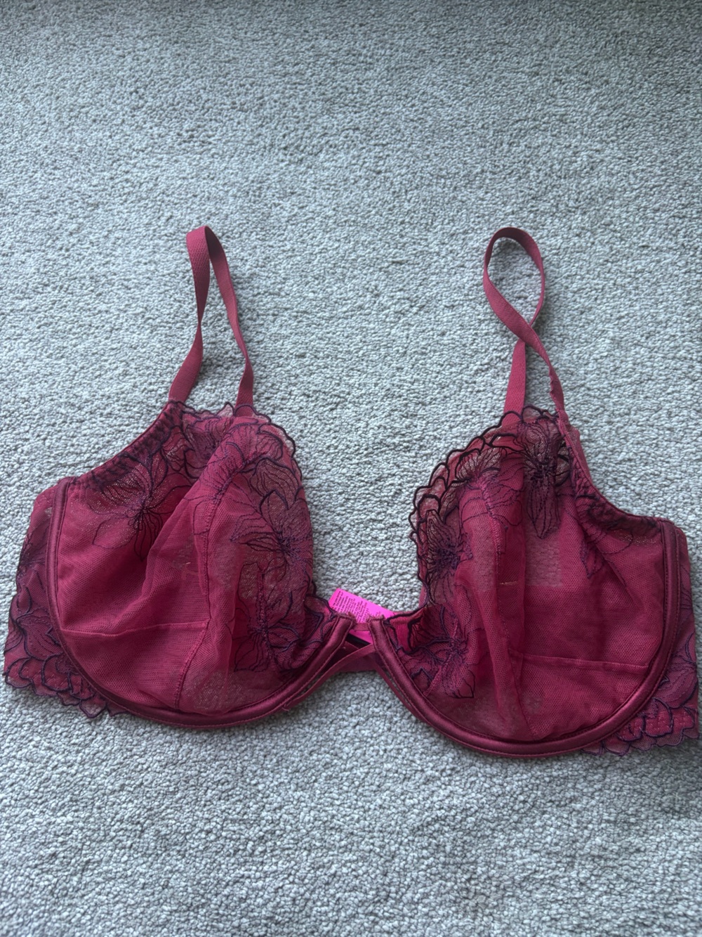 La SENZA Burgundy Sheer Floral Underwire Bra